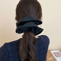 Large black faux leather hair scrunchie with pleated texture for stylish ponytail styling - Black (13# Scrunchie-Black)