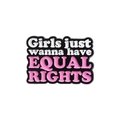 Pin de esmalte con texto blanco y rosa 'Girls just wanna have EQUAL RIGHTS' en metal negro - Estilo Chicas por la igualdad de derechos (QHXZ1656)