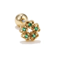 Exquisite 18k gold plated flower stud earring with green zircon and screw ball back - Flower Style (EGD0422) / Gold