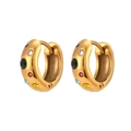 Goldene grobe Creolen mit bunten Zirkoniasteinen in polierter Metalloberfläche - Bunter Zirkonia