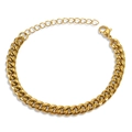 Gold stainless steel Cuban link bracelet with lobster clasp and adjustable chain - Round Polished / 8mm / Gold