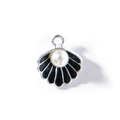 Shell shaped alloy charm with black enamel and a pearl center for DIY necklaces - Black UV Plated