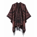 Ethnic paisley pattern shawl in dark brown and black with fringe details - One Size / Tassel Paisley-Pink
