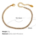 Golden 18k plated stainless steel tennis bracelet with white rhinestones and 16+5cm chain - 16+5cm / 3mm Width / Gold Bracelet
