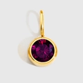 Golden stainless steel birthstone charm with dark purple round-cut crystal pendant - Gold - June Purple