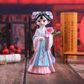 Ancient style Chinese girl figurine in pink hanfu holding a traditional fan - 1218-1D Large with Fan