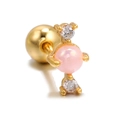 Sweet pink stone stud earring with gold base and zircon accents for women - Opal Style / Gold