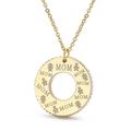 Gold plated MOM heart necklace with round pendant and sparkling crystal details - Gold Round MOM Pendant Necklace (KP52443-K)