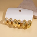 Detailed set of three golden textured earrings including stripe and pebble patterns - Gold Tone (Set of 6)