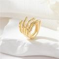 Goldener Totenkopf-Ring im Gothic-Punk-Stil mit verstellbarem offenem Banddesign - 14K Gold Skeletthand Stil (H-12165)
