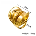 Sculptural gold textured titanium steel wide open ring for women with ripple design - XB46637BW0/Gold Wide Sculptural