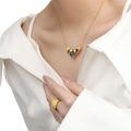 Collana a foglie irregolari oro e nero con anello aperto strutturato coordinato donna - Argento 925 / Nero Ossidato E Oro