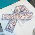 Elegant satin twilly scarf with strawberry floral print in light blue and white colors - Geometric Floral