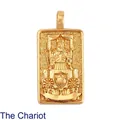 Golden tarot pendant with The Chariot embossed design in rectangular zircon copper - 17. The Chariot