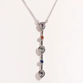 Detailed view of silver Y-shaped necklace with vibrant multicolored gemstone pendant - White Gold 3