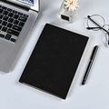 Business notebook in black matte leather finish on office desk with pen and glasses - A5 / Black