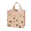 Borsa tote in tela rosa con stampa pesca, tasca frontale e robusti doppi manici - Pesca Rosa