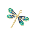 Golden dragonfly pendant with blue-green gradient enamel and fine floral detailing - Blue Green Gradient