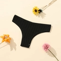 Women's black cotton ribbed Brazilian panty with a low waist and double-layer crotch - Black