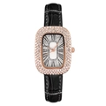 Elegant dameshorloge met een met strass steentjes bezette kast en zwarte leren band - Zwart