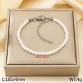 Elegante bracciale di perle di vetro bianco da 4mm con chiusura a moschettone, 180mm - 4mm Colore Acciaio