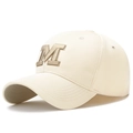 Classic cream baseball cap with gold 3D embroidered M letter for outdoors - Adjustable / Light Beige