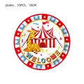 Set di 10 piatti in carta a tema circo da 18 cm con disegni di giraffe e tendoni colorati - Piatti di carta stampati piccoli