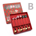 Christmas spoon and fork set with gold handles and holiday figurines in red gift box - Silver 6PCS Set Red Box Style B