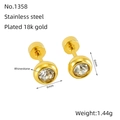 6mm 18k gold plated stainless steel stud earrings with sparkling rhinestone settings - 6mm / White