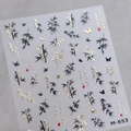 Bamboo and butterfly nail art stickers in black and gold with Chinese calligraphy M-653 - M-653 Black Gold Bamboo Butterfly