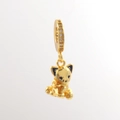 Charming gold cat pendant with black enamel details and sparkling zircon hanging ring - Gold Cat