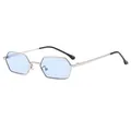Lunettes de soleil polygonales rétro avec monture en métal argenté et verres bleu clair - Monture Argent Verres Bleus