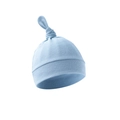 Close-up of a soft light blue newborn knotted beanie made from premium cotton fabric - Sky Blue