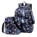 Blue starry sky printed backpack 3-piece set including shoulder bag and pencil case - Black Starry Sky 3-Piece Set / Black 3-Piece Set