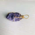Handmade 18K gold wire-wrapped purple amethyst raw crystal stone pendant necklace - Gold Wire Lilac Quartz