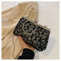 Black sequin evening clutch bag with geometric pattern and metal ring handle - Gray
