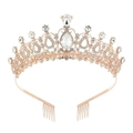 Corona da sposa di lusso in oro rosa con strass bianchi e cristalli a goccia - Oro rosa