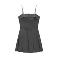 Dark grey pinstripe mini dress with thin straps and pleated hem for casual styling - XS / Dark Grey Striped