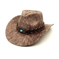 Chapeau de cowboy vintage marron avec texture marbrée et bande ornée d'une turquoise - M(56-58cm) / Kaki