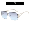 Square fashion sunglasses with golden metal frames and light blue gradient lenses - Silver Frame Grey Blue