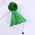 Sparkly green sequin party cone hat with pompom and adjustable strap for pets - Encrypted Glitter Pom Pom Hat / Green