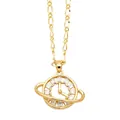 Creative gold planet clock pendant necklace with square zircons and Figaro chain - Saturn Clock (Style B)