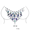 Detailed view of colorful iridescent acrylic breast jewels XT-12 in V-shaped pattern - XT-12 AB Radial Jewel Sticker
