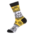 Mid-calf geometric cotton socks with yellow and black bicycle industrial pattern - One Size / 206-Yellow Bicycle