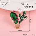 Enamel cactus brooch with pink rhinestones and white pearl on a gold base 41x36mm - D1240 Cactus (Gold Bottom Green)