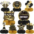 9-piece black and gold honeycomb centerpieces for elegant birthday table decorations - Yearless Birthday General Style / 9 Pieces Set / Black Gold