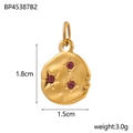 Detail of vintage gold round pendant with purple gems and star texture, 1.8cm size - BP45387B2 (Purple Zirconia)
