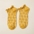 Ginger yellow cotton ankle socks with sweet ruffle cuffs and heart jacquard pattern - One Size / Yellow
