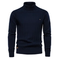 Men's dark blue turtleneck cable knit sweater in slim fit with textured pattern - S / Navy Blue