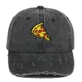 Casquette de baseball gris foncé délavée vintage avec broderie pizza et visière usée - Réglable / Noir Vieilli